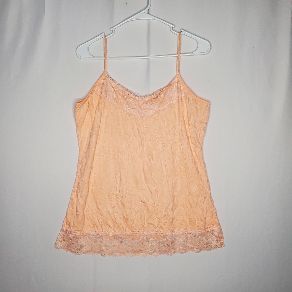 Maurices Y2K Lace Trim Crinkle Tank Top Women XL Peach Fairy Romantic 00s Baddie